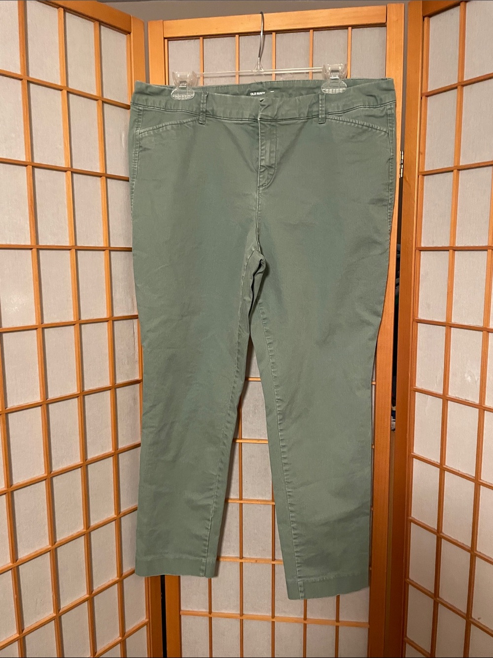Old Navy Women’s Pixie Light Sage Green Straight Leg Pants Size 14 Front Zip